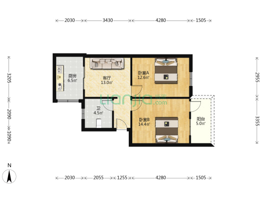 五三大道188号 2室1厅1卫 63平方