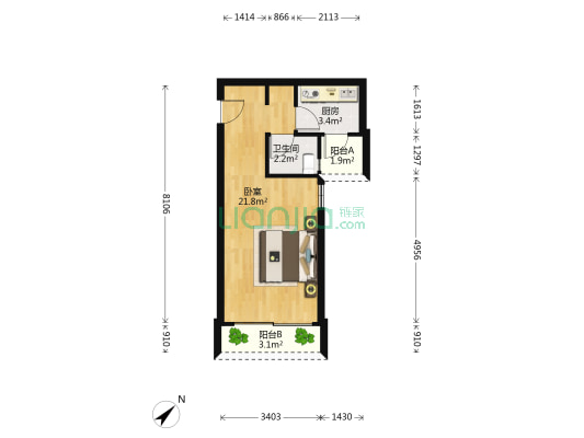 佳兆业悦海花园 1室0厅1卫 44平方