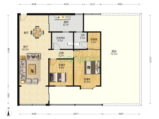 三鑫花园 2室1厅2卫 97平方