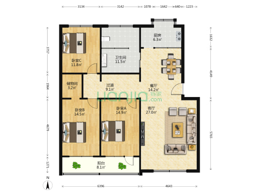 信用社家属院 3室2厅1卫 146平方