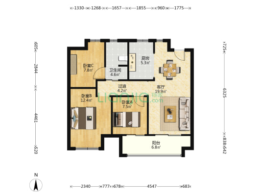 花语景岸 3室1厅1卫 93平方