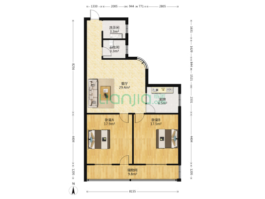 火电厂家属院东院 2室1厅2卫 105平方