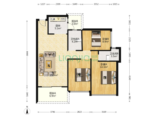 瑞信尊域 3室1厅2卫 96平方