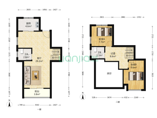 文一锦门北韵 2室1厅2卫 86平方