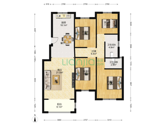 中能凤凰墅 4室1厅2卫 132平方