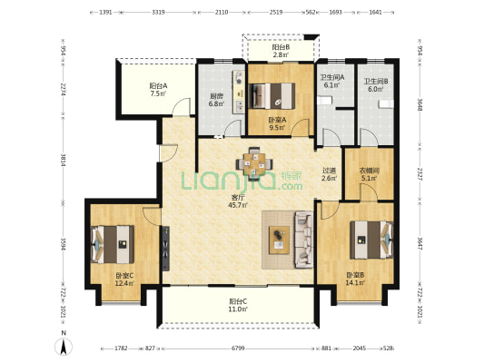 晖达紫誉府 3室1厅2卫 149平方