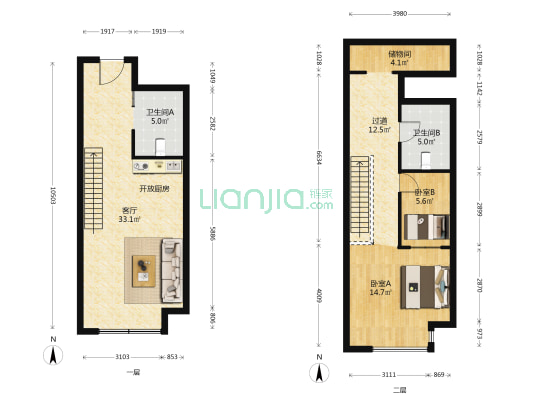 君悦广场 2室1厅2卫 57平方