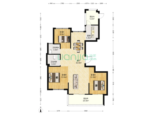 瑶川华庭 3室1厅2卫 131平方