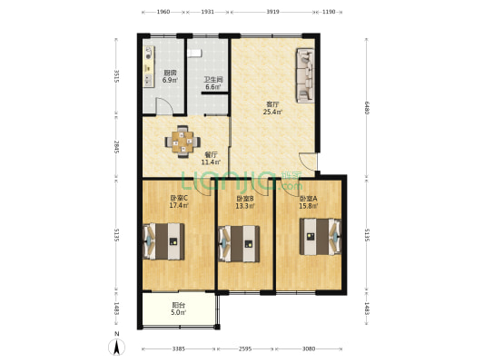 商城路225号院 3室2厅1卫 124平方