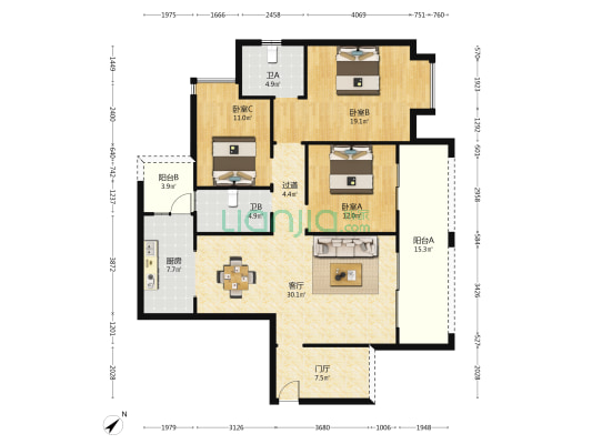 科新嘉苑 3室1厅2卫 137平方