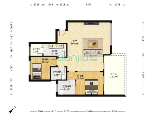 观澜湖 2室1厅2卫 106平方