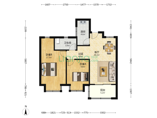 双砚居 2室1厅1卫 95平方