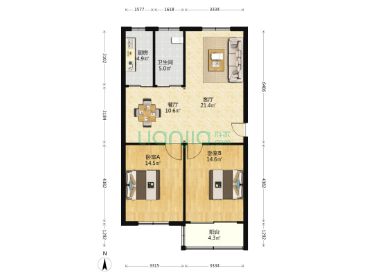 皋南新村 2室2厅1卫 89平方