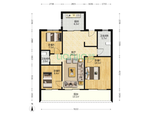 蓝城陶然里 3室1厅2卫 101平方