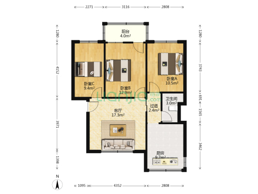 民航生活区 3室1厅1卫 81平方