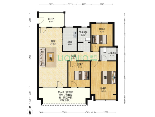 烟台未来城 3室1厅2卫 124平方