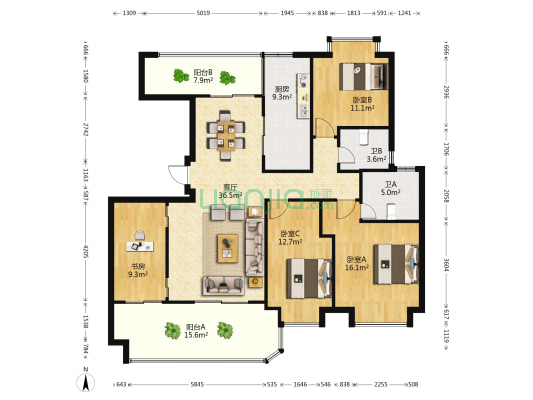 绿地·福邸 4室1厅2卫 128平方