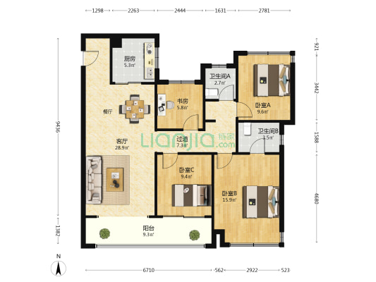 建发上院 4室1厅2卫 127平方