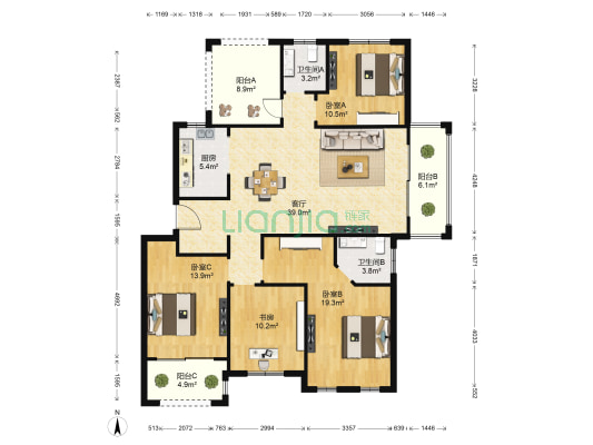 力高国际城三期 4室1厅2卫 131平方
