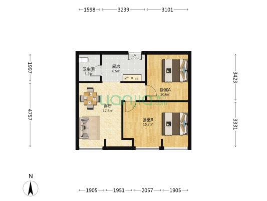 塘南招商城 2室1厅1卫 78平方