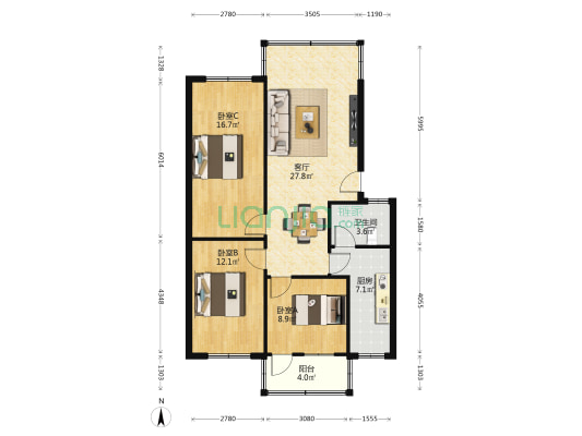 甲山校区教工住宅楼 3室1厅1卫 96平方