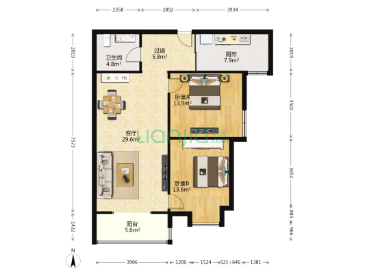 爱菊欣园 2室1厅1卫 97平方