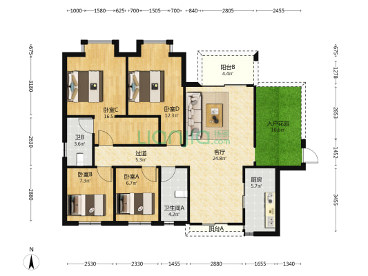 罗浮嘉园 4室1厅2卫 122平方
