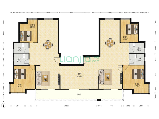望江水岸 4室1厅4卫 305平方