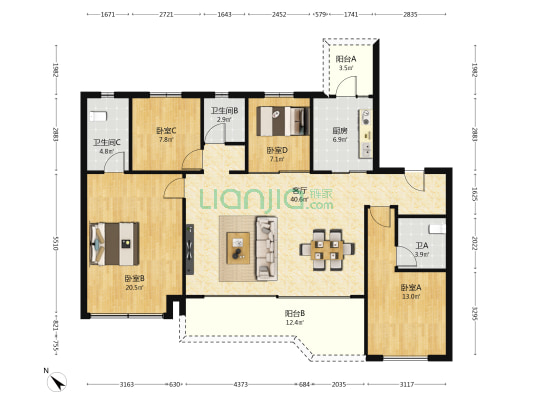 中海新川华府 4室1厅3卫 143平方