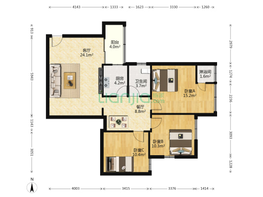 远东大厦 3室2厅2卫 114平方