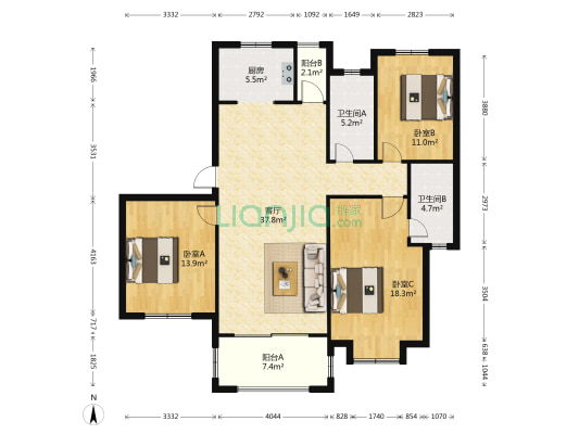 唯锦苑 3室1厅2卫 145平方