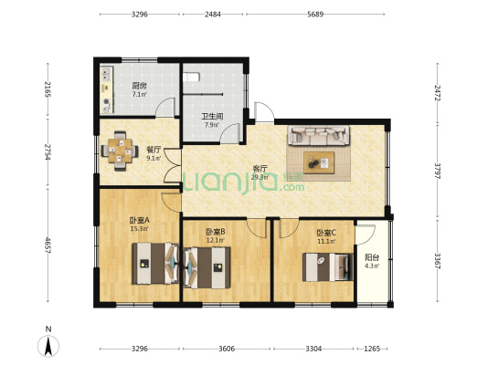 小高庄街十三巷 3室2厅1卫 126平方