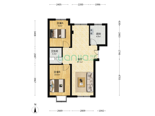唐家岭新城 2室1厅1卫 76平方