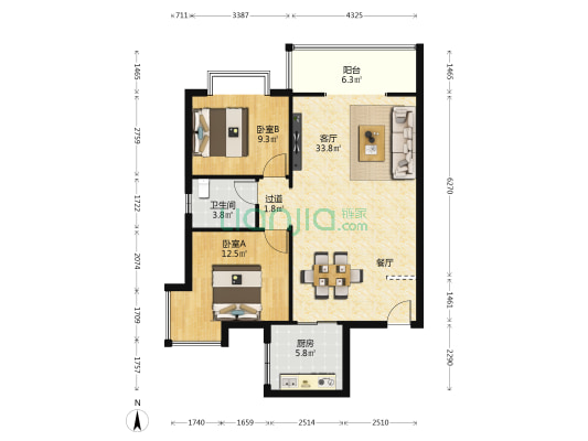 华丰园小区 2室1厅1卫 92平方