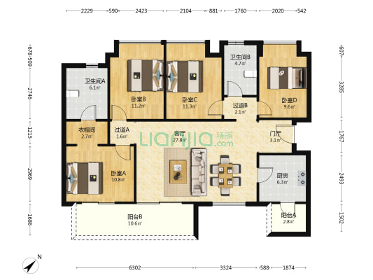 恒大未来城四期 4室1厅2卫 137平方