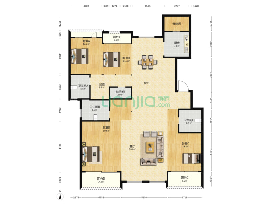 金色港湾(平湖市) 4室1厅4卫 237平方