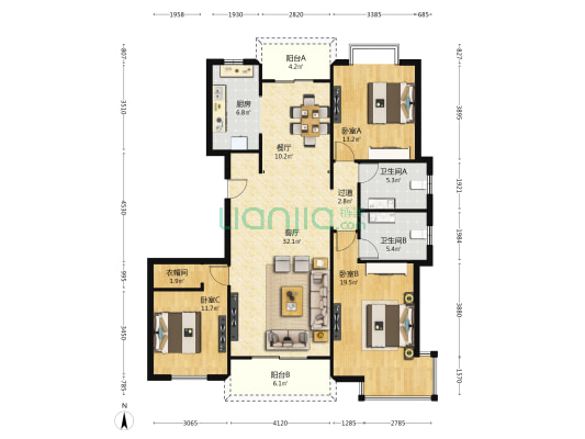 安居兰庭 3室2厅2卫 147平方