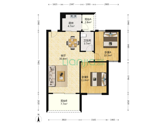美泰名铸三期 2室1厅1卫 77平方