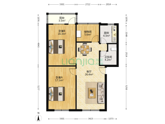 三元小区2号院 2室1厅1卫 94平方