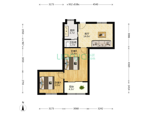 工行宿舍（一经路4号） 2室1厅1卫 55平方