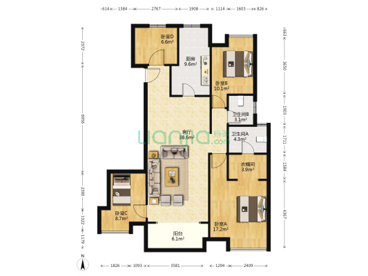 佳兆业水岸新都东区 4室1厅2卫 130平方