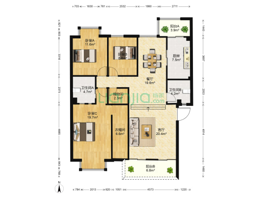 东玉新景阳光华尔兹 3室2厅2卫 133平方