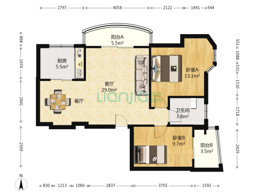 成功花园B区 2室1厅1卫 80平方