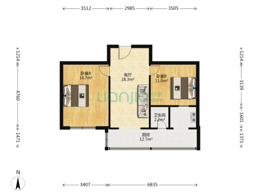 国土资源厅宿舍 2室1厅1卫 72平方