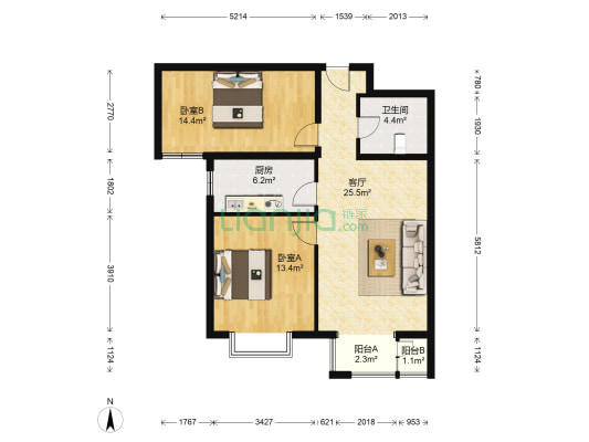 万年花城一期 2室1厅1卫 92平方