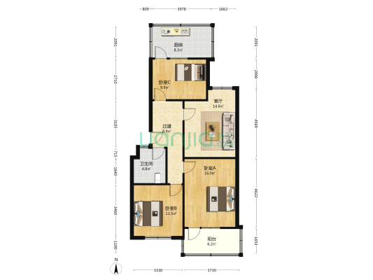 环东新苑 3室1厅1卫 102平方