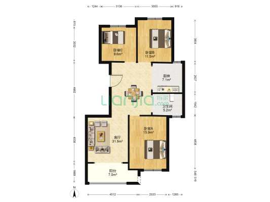 如意佳园 3室1厅1卫 104平方