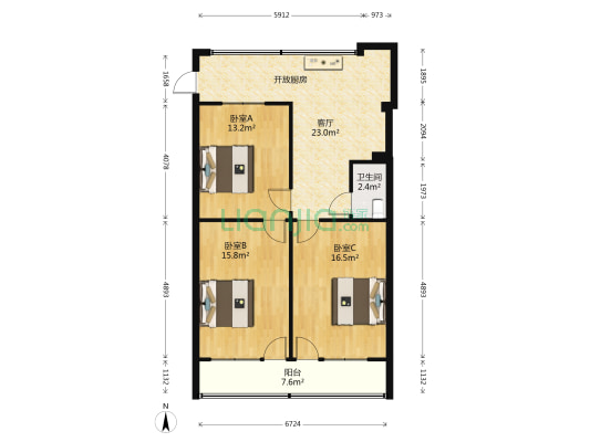 商业厅宿舍(鼓屏路130号) 3室1厅1卫 92平方