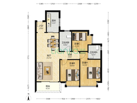 万象连城 3室1厅2卫 99平方