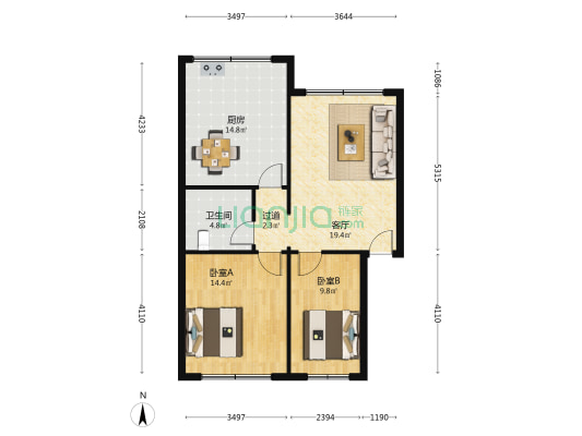 鸿达机电家属院 2室1厅1卫 64平方